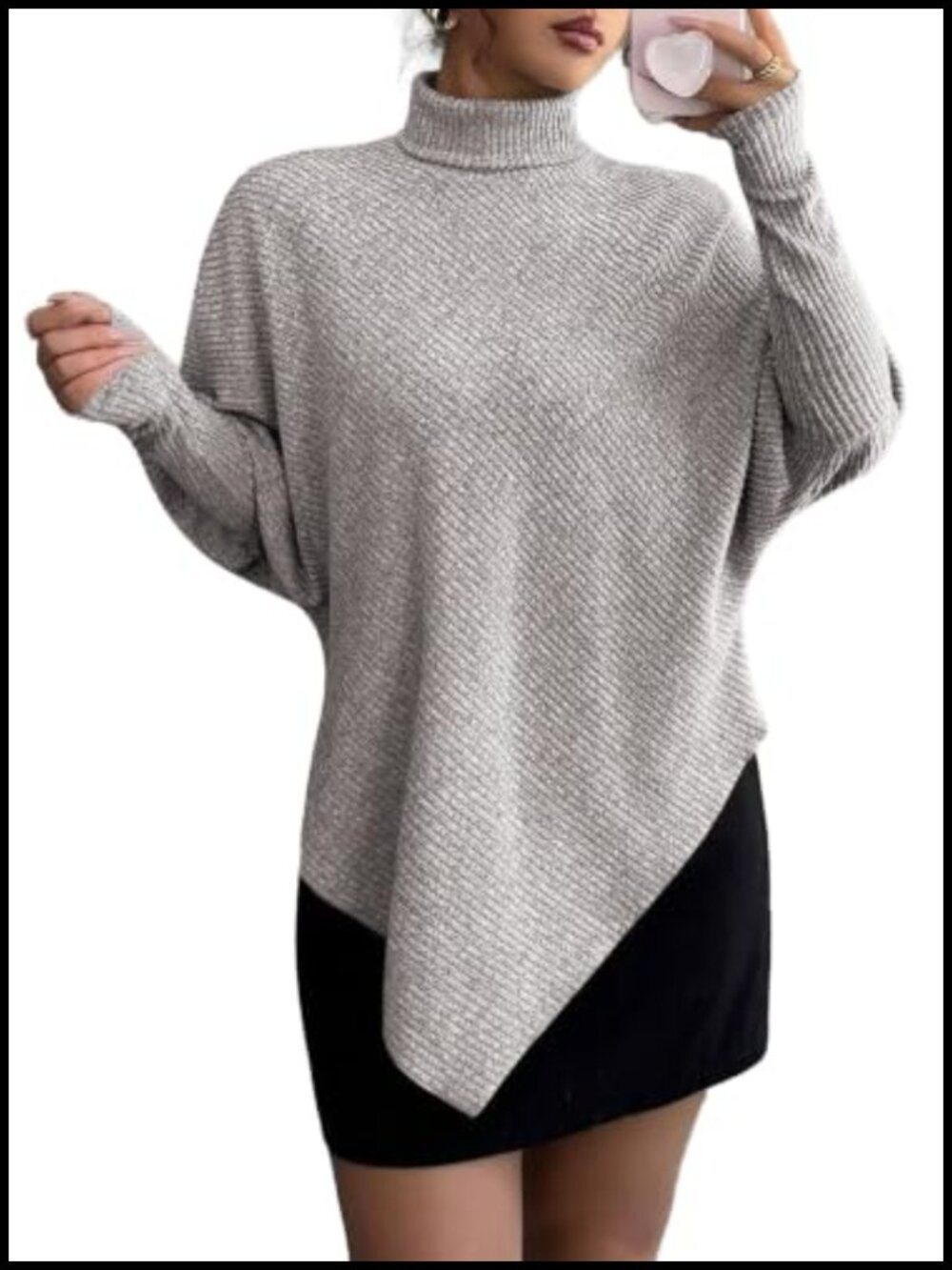 Women's Oversized Batwing Turtle Neck Sweater Knit Pullover Long Sleeve Fall